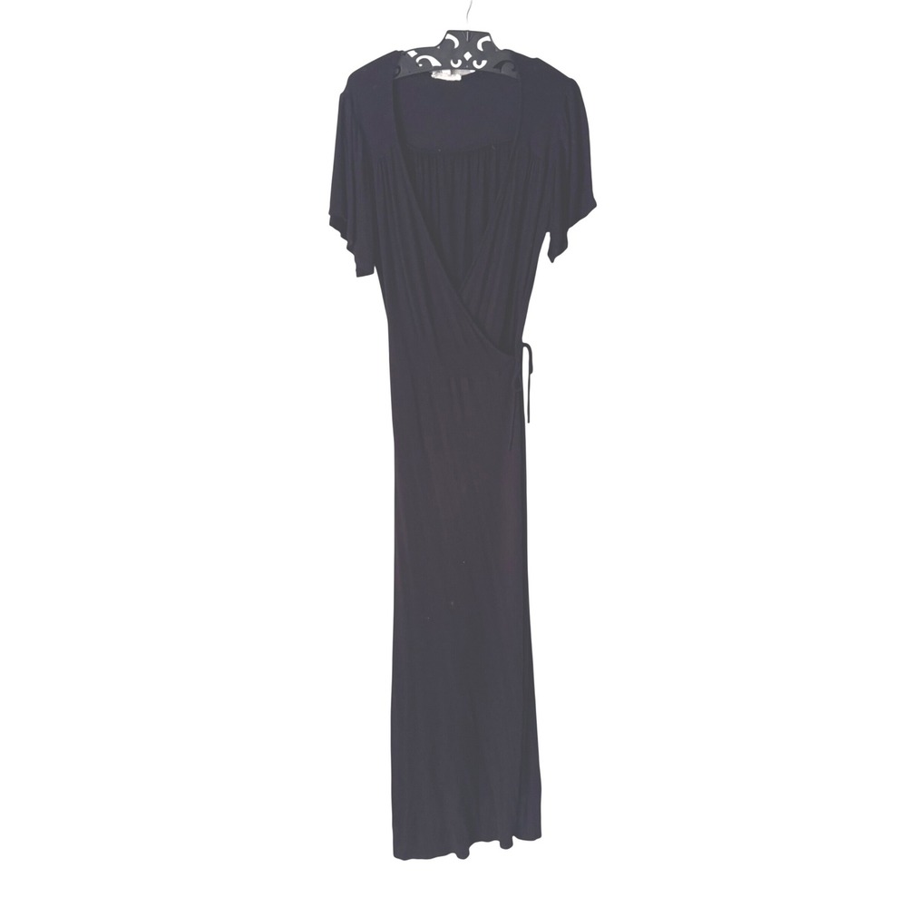 Rolla Coster Womens Black Short Sleeve Wrap Maxi Dress Side Tie Size Small